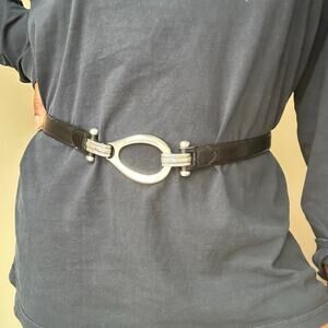 Black Adjustable Silver Hook Belt One Size